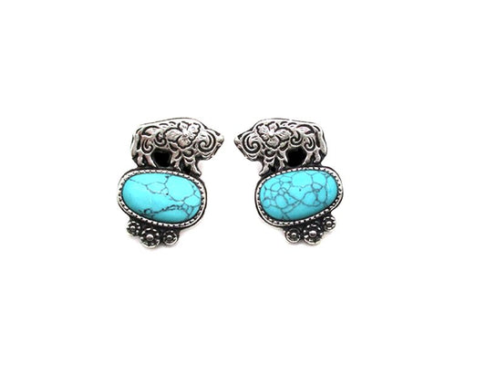 Western Etched Buffalo Turquoise Post Earring