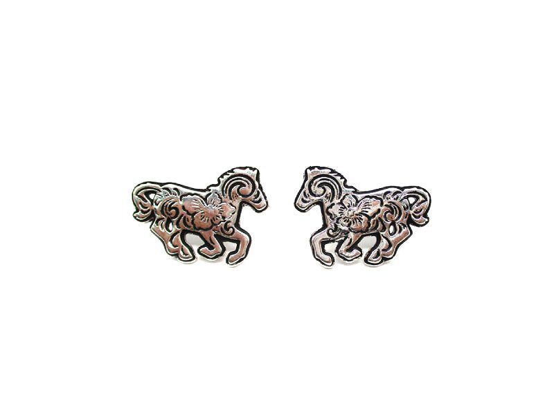 Western Etched Running Horse Post Earring