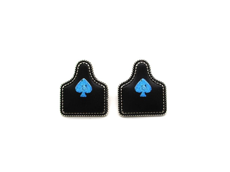 Western Black Cattle Tag Spade Post Earring