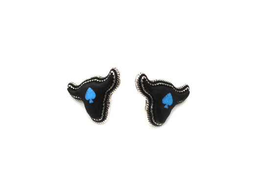 Western Black Cow Head Spade Post Earring