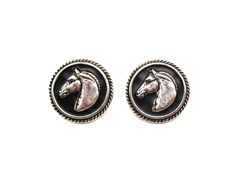 Western Black Horse Head Round Post Earring