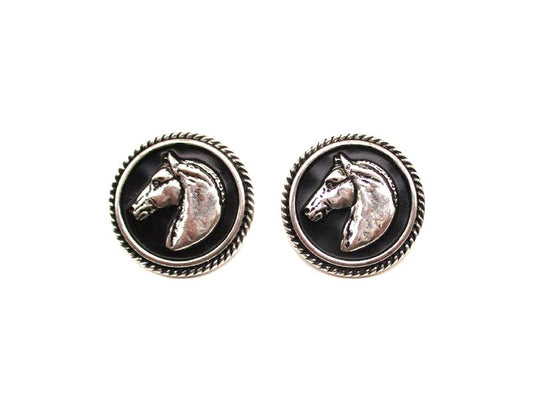 Western Black Horse Head Round Post Earring