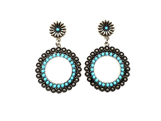 Western Round Turquoise Dangle Earring
