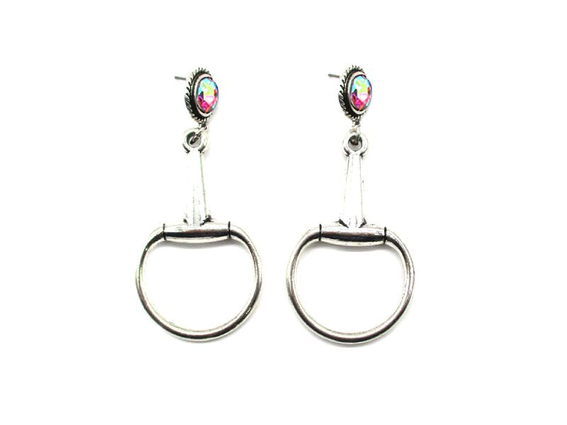 Western Snaffle Bit AB Stone Dangle Earring