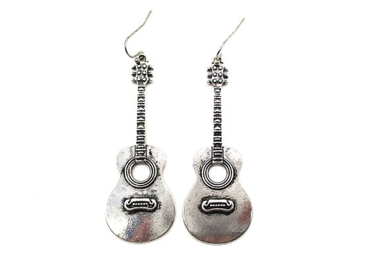 Western Silver Guitar Dangle Earring