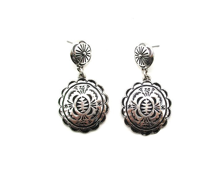 Western Etched Concho Dangle Earring
