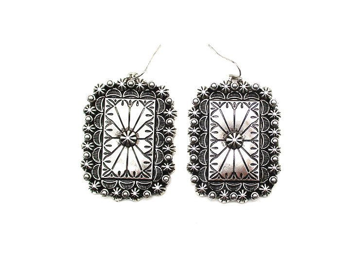 Western Rectangle Concho Dangle Earring