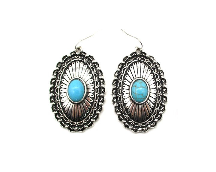 Western Oval Turquoise Concho Dangle Earring