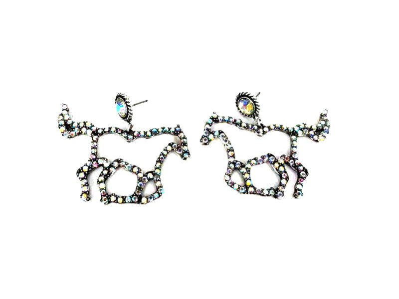 Western AB Stone Running Horse Dangle Earring