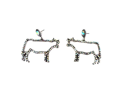 Western AB Stone Cow Dangle Earring