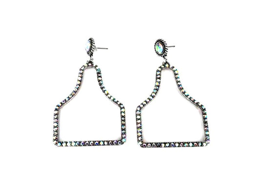 Western AB Stone Cattle Tag Dangle Earring