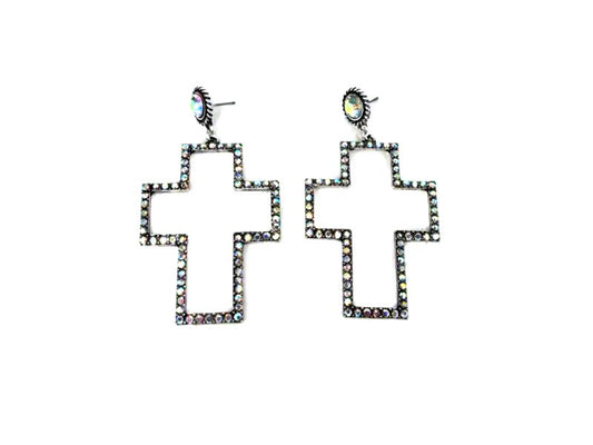 Western AB Stone Cross Dangle Earring