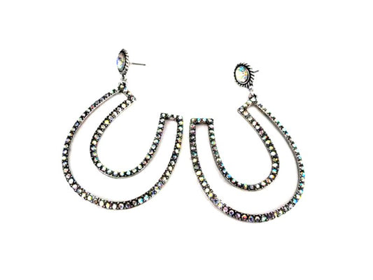 Western AB Stone Horse Shoe Dangle Earring