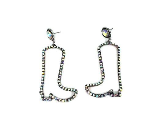 Western AB Stone Cowboy Boots Dangle Earring
