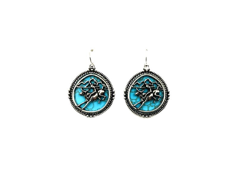 Western Turquoise Teardrop Riding Horse Dangle Earring