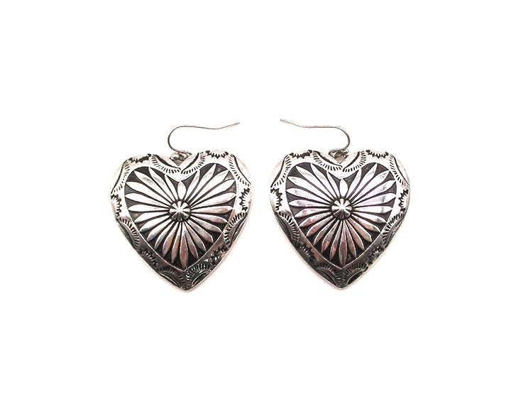 Western Etched Heart Dangle Earring