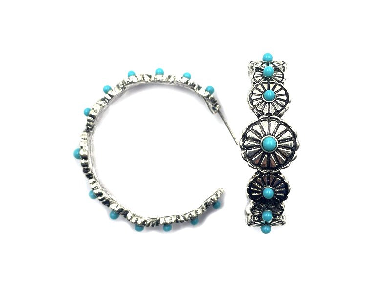 Western Turquoise Concho Hoop Earring