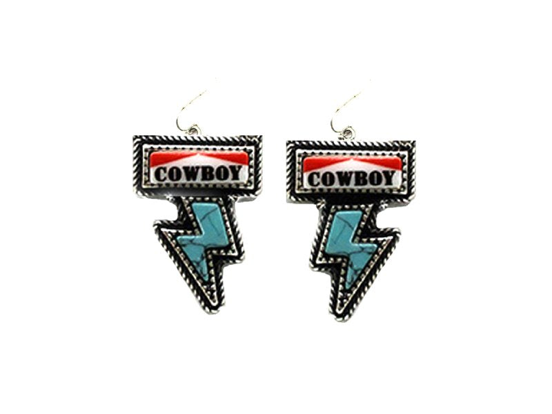 Western Turquoise Lightning Bolt Cowboy Killer Dangle Earring