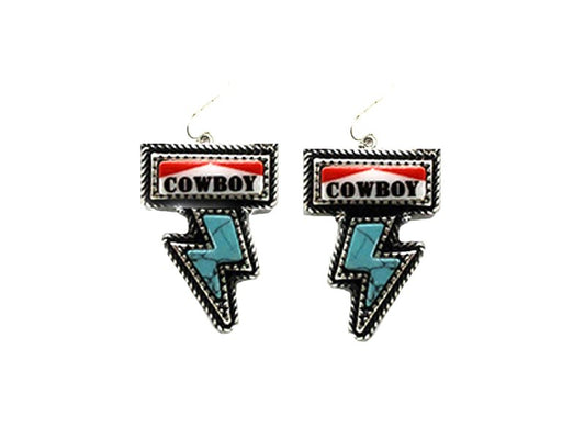 Western Turquoise Lightning Bolt Cowboy Killer Dangle Earring