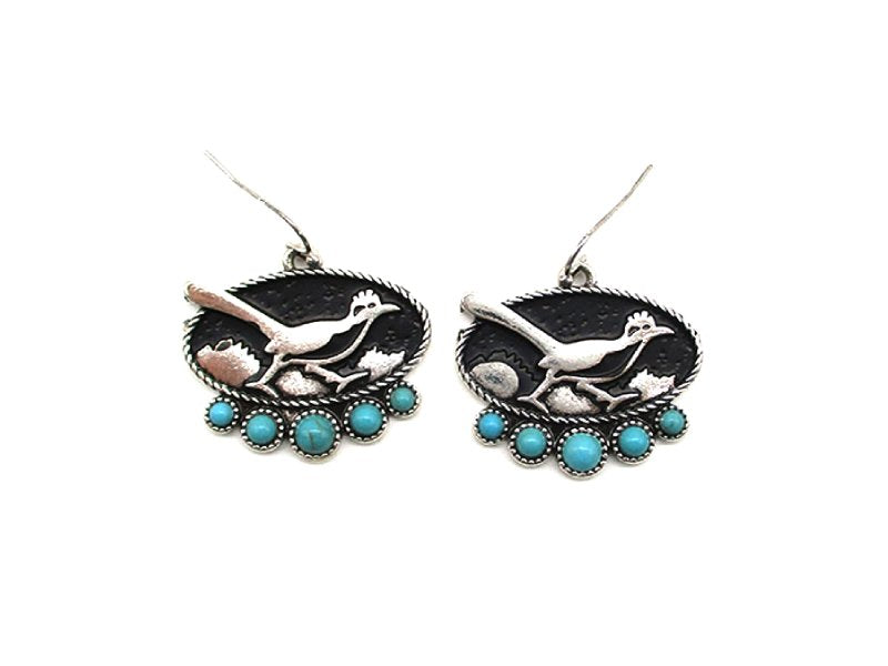 Western Road Runner Turquoise Earring