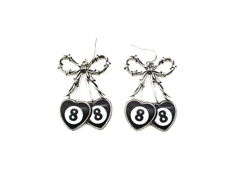 Western Barbed Wire 8 Bal Heart Dangle Earring