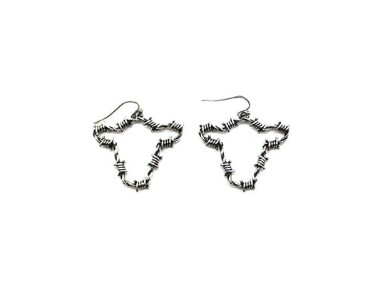 Western Barbed Wire Cow Head Dangle Earring