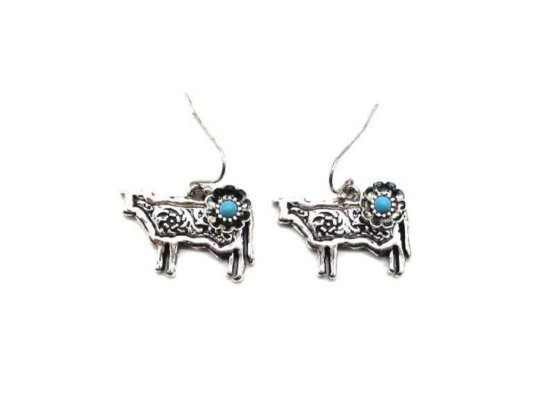 Western Dainty Cow Flower Dangle Earring