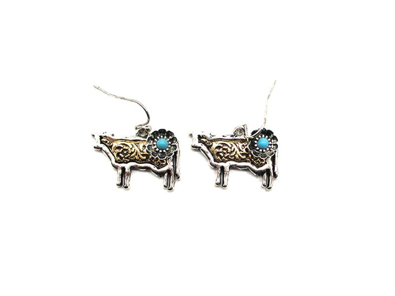 Western Cow Flower Two tone Dangle Earring