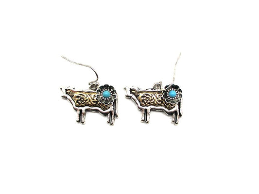Western Cow Flower Two tone Dangle Earring