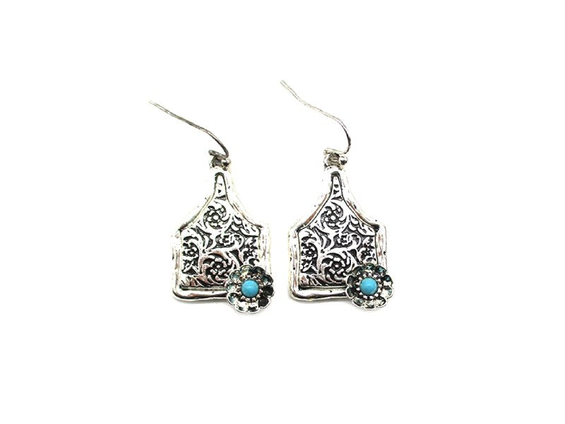 Western Cattle Tag Flower Dangle Earring