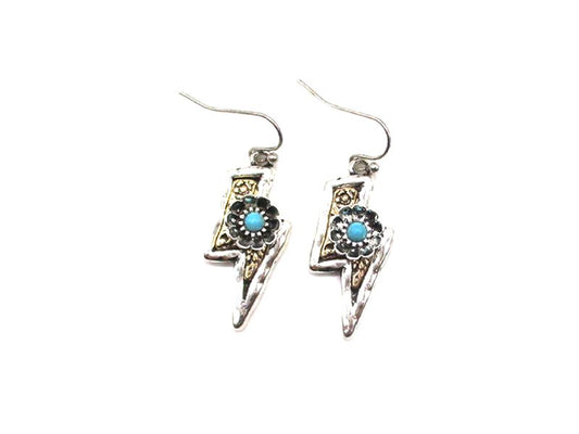 Western Lightning Bolt Two Tone Dangle Earring