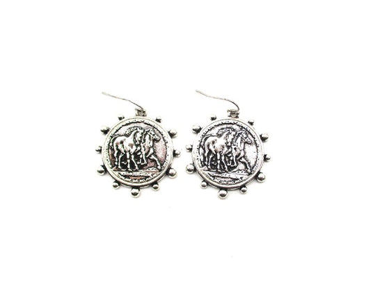 Western Double Horse Coin Dangle Earring