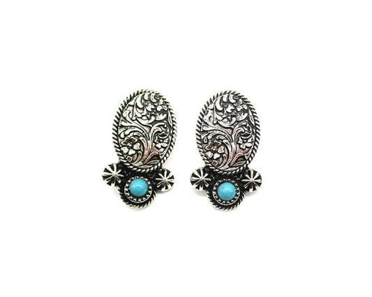 Western Oval Engraved Stud Earring