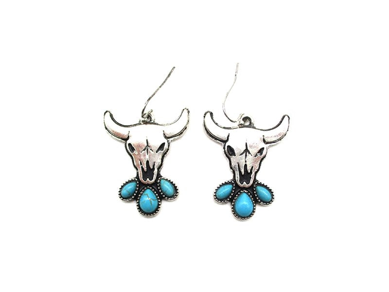 Western Steerhead Turquoise Dangle Earring