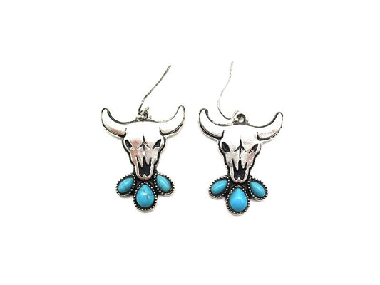 Western Steerhead Turquoise Dangle Earring