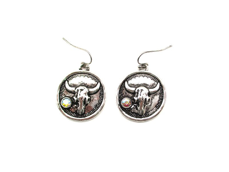 Western Round Steerhead Dangle Earring