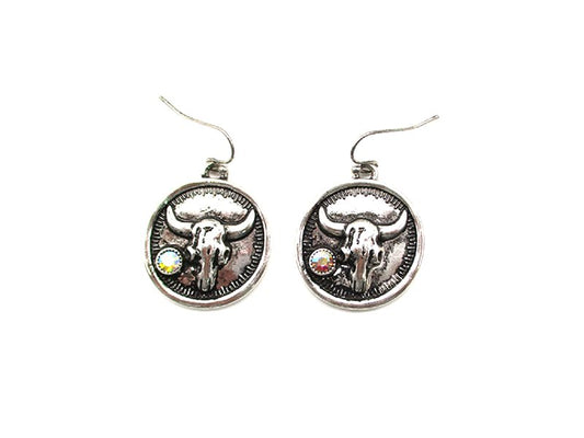 Western Round Steerhead Dangle Earring