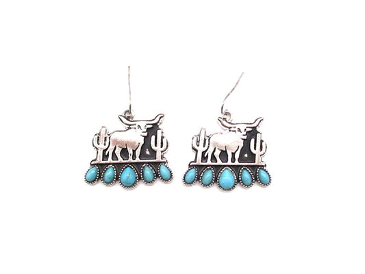 Western Longhorn Turquoise Dangle Earring