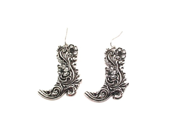 Western Engraved Cowboy Boots Dangle Earring