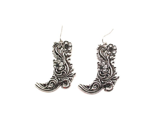 Western Engraved Cowboy Boots Dangle Earring