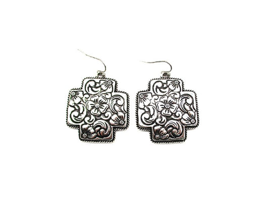 Western Etched Cross Dangle Earring