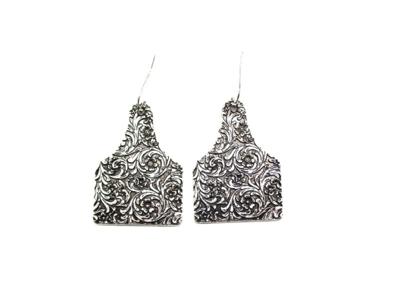 Western Engraved Cattle Tag Dangle Earring