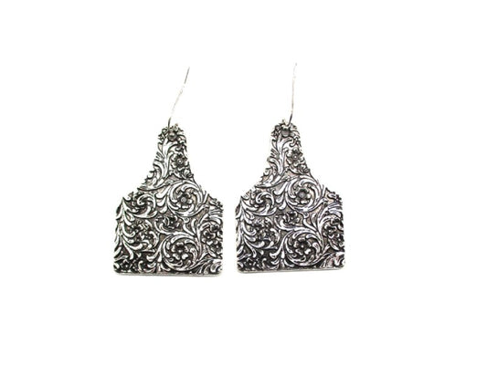 Western Engraved Cattle Tag Dangle Earring