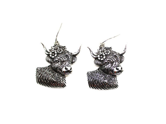 Western Flower Cow Dangle Earring