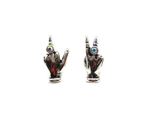 Cowgirl Hand Sign AB Stone Stud Earring