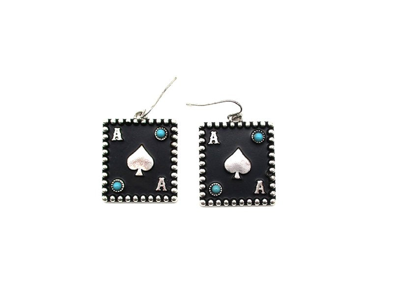 Western Black Spade Ace Dangle Earring