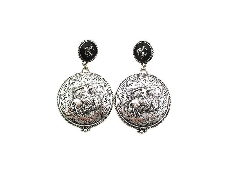Western Etched Rodeo Dangle Earring