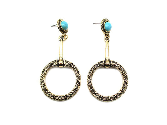 Western Etched Snaffle Bit Dangle Earring