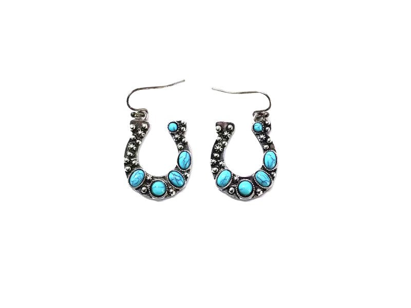 Western Turquoise Horseshoe Dangle Earring