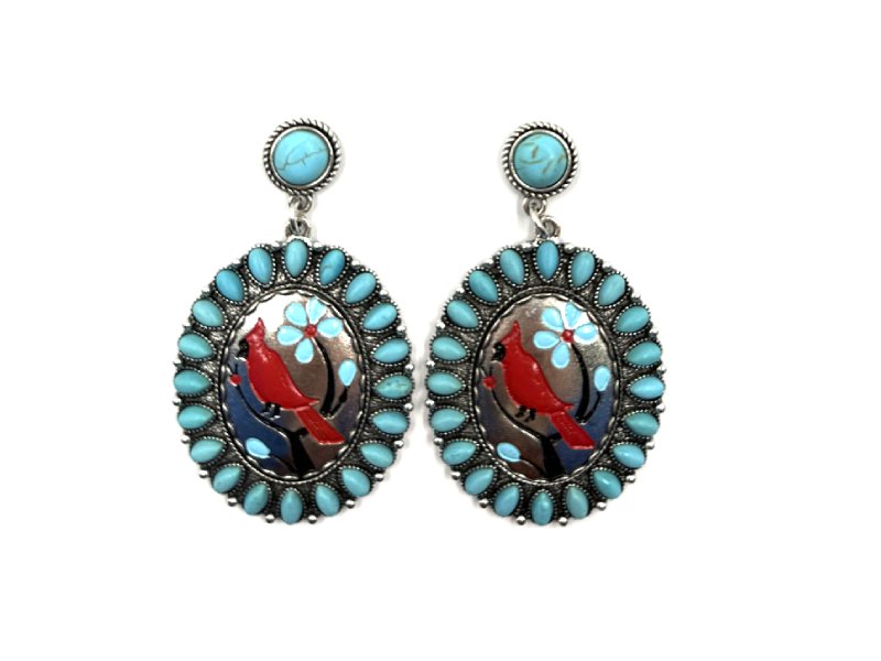 Western Oval Cardinal Turquoise Dangle Earring